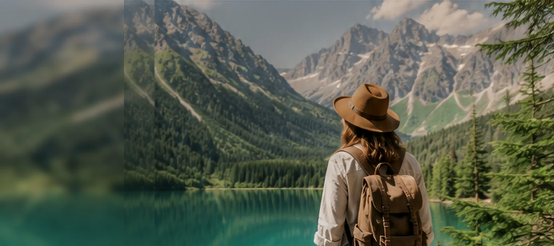Lago y montañas de Polonia con una viajera