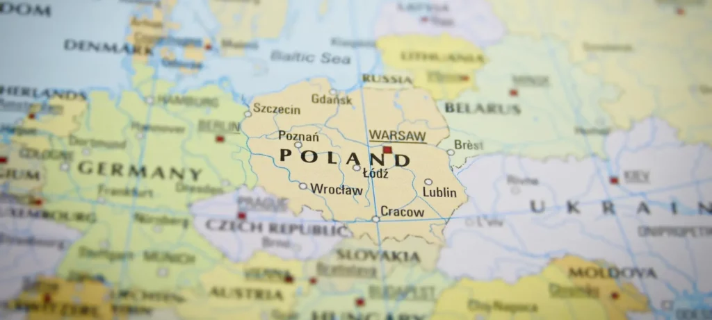 Mapa de Polonia con Varsovia, Cracovia, Gdansk y otras ciudades principales